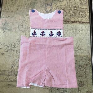 Smocked Seersucker Romper With Anchors